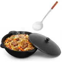 4BIG.fun NAMANGAN Gusseisen Kasan 8L Aluminium Deckel Campingtopf Kazan WOK Kessel Camping BBQ Asia Schaumkelle