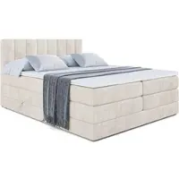 ALTDECOR Boxspringbett mit 2 Matratzen und Topper - 180x200 cm - OTTA KING - Creme Samt - Polsterbett mit, H3- und H4- Matratzen, Bettkasten und Lattenrost, Bett mit Stauraum