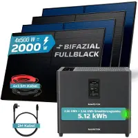 SUNNIVA 2000W Balkonkraftwerk mit 5,12 kWh Speicher MARSTEK Jupiter C + Plus, 4x500W BIFAZIAL FULLBLACK komplett Steckdose, Solaranlage Solarspeicher