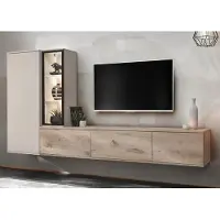 Furn.Design Wohnwand "Askim" in Viking Eiche und Kaschmir, hängend 240 cm mit Push-To-Open, inkl. Beleuchtung