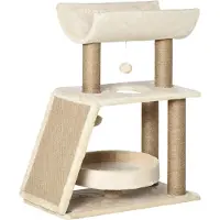 Northio Katzen Kratzbaum Klein 76Cm, Mit Spielball & Sitzplatz, Indoor Kletterturm Mit Bett & Kratzbrett, Hellbraun, Bis 5Kg