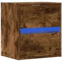 Décoshop26 - Wandmontierter Nachttisch mit LED-Beleuchtung 41 x 31 x 45 cm braunes Holzwerkstoff DEC034174