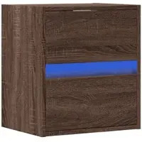 Décoshop26 - Wandmontierter Nachttisch mit LED-Beleuchtung zwei Schubladen 41 x 31 x 45 cm braunes Holzwerkstoff DEC034179