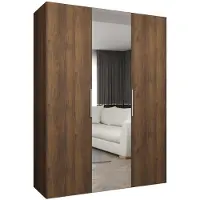 MEBLE KRYSPOL , Kleiderschrank Spiegel, 150x202x52, Warmia-Nuss, Griff Kaschmir