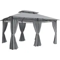 Welikera Gartenpavillon, Outdoor Pavillon mit Vorhängen, belüftetem Dach, Dunkelgrau