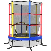 Songmics Trampolin Kinder, 174 cm Gartentrampolin mit Sicherheitsnetz, Mini-Trampolin für innen und außen, Stahlrahmen, bunt