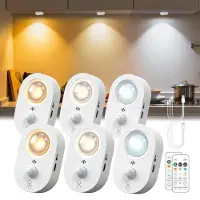 Welikera 6er LED Nachtlicht mit Bewegungsmelder USB wiederaufladbar Magnetleuchte dimmbar mit Fernbedienung für Schrank Schlafzimmer