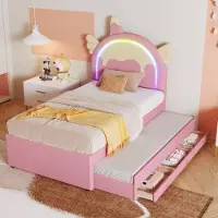 OEM 90*200cm Kinderbett mit Einhornform, mit ausfahrbarem Unterschuftbett, aus PolyurethanMaterial, rosa