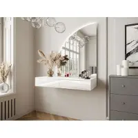 Vente-unique Hängende Frisierkommode mit Spiegel und LED-Beleuchtung - 2 Schubladen - Weiß glänzend - JINEZA