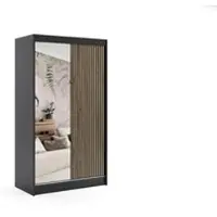 ALTDECOR Kleiderschrank mit Spiegel und Lamel-Schiebetüren, kugelgelagerte Führungsschienen und Aluminium-Leisten - VILO - 120 cm - Schwarz/Lamelle Eiche Wotan