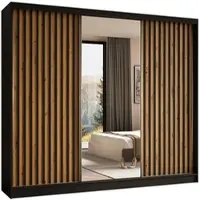 ALTDECOR Kleiderschrank mit Spiegel und Schiebetüren, kugelgelagerte Führungsschienen und Aluminium-Leisten - LAMELO - 240 cm - Schwarz/Artisan/Schwarz