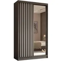 ALTDECOR Kleiderschrank mit Spiegel und Schiebetüren, kugelgelagerte Führungsschienen und Aluminium-Leisten, LED-Beleuchtung (weiß + 16 Farben) und Fernbedienung - LAMELO - 120 cm - Grau/Grau/Weiß