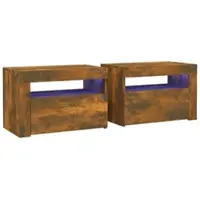 Décoshop26 - Set aus 2 Nachttischen mit LED-Beleuchtung und Stauraum 60 x 35 x 40 cm braunes Holzwerkstoff DEC034837