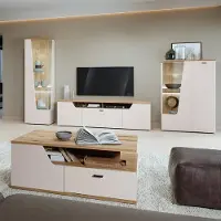 Lomadox Wohnzimmer-Set in Kaschmir & Eiche mit Couchtisch, 4-teilig - CARMONA-129