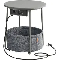 Vasagle Couchtisch, Runder Couchtisch Mit Ladestation Und Stoffkorb, Geräumig, Für Wohnzimmer, Schlafzimmer, Nachttisch, Stilvoll