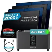 SUNNIVA 2000W Balkonkraftwerk mit 2,24 kWh Speicher MARSTEK Jupiter C + Plus, 4x500W BIFAZIAL FULLBLACK komplett Steckdose, Solaranlage Solarspeicher