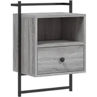 Décoshop26 - Wandmontierter Nachttisch mit Schublade und Fach 40 x 30 x 61 cm graues Holzwerkstoff und Metall DEC034329