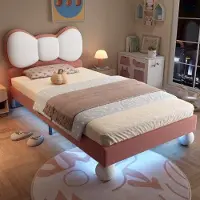 OEM Kinderbett 90x200cm, einzelbetten, lattenrost, Bezug aus Fluwelematerial, farbveränderliche LED-Lichtleiste, beige und rosa
