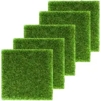 Markenlos 5 Stück Miniatur Kunstrasen, Moos, künstliche grüne Rasenmatte, geeignet für Innen- und Außendekoration, Terrasse, Mikrolandschaft (15 x 15 cm)