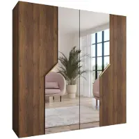 MEBLE KRYSPOL Schrank 200x202x52 cm mit Kleiderstange & Spiegel, 4xTür, ANDREW, Warmia-Nuss, Griff Gold
