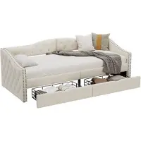 OEM Einzelbett mit Lattenrost, 90*200cm, beige, große Aufbewahrung, Ladefunktion
