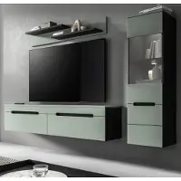 Inn.Furn Wohnwand "Cooper" Salbei Grün und Basalt Grau 3-teilig hängend / stehend 221 cm, Soft-Close