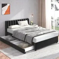 OEM Fluweelbed 160 x 200 cm met lattenbodem, zwart, 2 laden, gestoffeerd