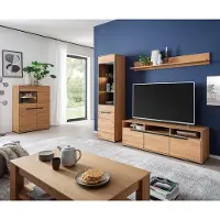 Lomadox Wohnmöbel Set in Eiche teilmassiv mit Couchtisch & LED-Beleuchtung, 5-teilig - AVESTA-06