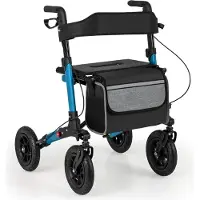 Goplus Rollator faltbar und leicht mit Sitz, leichtgewicht Reiserollator Aluminium 7-fach höhenverstellbar, Blau