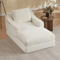 MODFU Relaxsessel mit Doppellagiges Desig,Chaiselongue Liegestuhl mit Sitzkissen,Posterstuhl mit seitlichen Aufbewahrungstaschen,Cord,Weiß