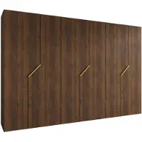 MEBLE KRYSPOL Schrank 300x202x52 cm mit Kleiderstange, 6xTür, ANDREW, Warmia-Nuss, Griff Gold