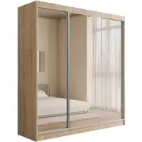 ALTDECOR Kleiderschrank mit Spiegel und Schiebetüren, Garderobenschrank mit viel Stauraum, Schwebetürenschrank, Schrank V2-URBANO 215x200 cm Sonoma Eiche