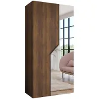 MEBLE KRYSPOL Schrank 100x202x52 cm mit Kleiderstange & Spiegel, 2xTür, ANDREW, Warmia-Nuss, Griff Kaschmir