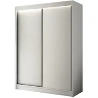 ALTDECOR Kleiderschrank mit furnierten Schiebetüren, kugelgelagerte Führungsschienen und Aluminium-Leisten, LED-Beleuchtung (weiß + 16 Farben) und Fernbedienung 120 cm Weiß