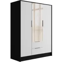 ALTDECOR Kleiderschrank mit Spiegel und Flügeltüren, Garderobenschrank mit viel Stauraum, Vielseitiger Drehtürenschrank, Schrank KOLIN 150x200 cm Schwarz Weiß