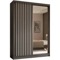 ALTDECOR Kleiderschrank mit Spiegel und Schiebetüren, kugelgelagerte Führungsschienen und Aluminium-Leisten - LAMELO - 150 cm - Grau/Grau/Weiß
