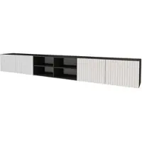ALTDECOR TV-Schrank KITO-W mit Gefrästen Fronten 3x100x40x40 Lowboard hängend, TV Möbel, TV Cabinet, Fernsehtisch, Fernsehschrank, TV Kommode, TV Tisch, TV Sideboard, TV Board - Schwarz / Weiß