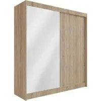 ALTDECOR Kleiderschrank mit Spiegel und Schiebetüren, kugelgelagerte Führungsschienen und Aluminium-Leisten - PAOKI - 200 cm Sonoma