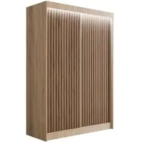 ALTDECOR Kleiderschrank mit Lamel-Schiebetüren, Führungsschienen und Aluminium- Leisten, LED-Beleuchtung und Fernbedienung - VILANv2 - 150 cm Sonoma Eiche + Sonoma Eiche + Lamelle Eiche Wotan