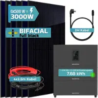 SUNNIVA 3000W Balkonkraftwerk mit 7,68 kWh Speicher MARSTEK Jupiter C + Plus, 6x500W BIFAZIAL FULLBLACK komplett Steckdose, Solaranlage Solarspeicher