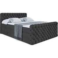 ALTDECOR Boxspringbett mit Fußteil, 2 Matratzen und Topper - 180x200 cm - BOXI8-Z KING - Schwarz Samt - Polsterbett mit, H3- und H4- Matratzen, Bettkasten und Lattenrost, Bett mit Stauraum