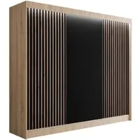 ALTDECOR Kleiderschrank mit Lamel-Schiebetüren, Führungsschienen und Aluminium- Leisten, LED-Beleuchtung und Fernbedienung - VILANv2 - 250 cm Sonoma Eiche + Lamelle Eiche Wotan