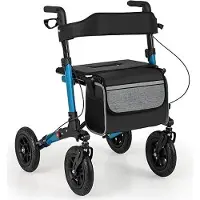 GIANTEX 4-Rad Aluminium Rollator, faltbarer Rollator mit gepolstertem Sitz und Rückenlehne, All-Terrain Reifen und Korb, leichter Rollator, höhenverstellbar