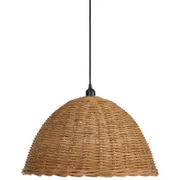 Beliani Hängeleuchte Naturfarben Metall mit Rattanschirm Kuppelform 1-Flammig Langes Kabel Rustikale Leuchte für Esszimmer Schlafzimmer Wohnzimmer