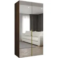 MEBLE KRYSPOL , Kleiderschrank Spiegel, 100x202x52, Warmia-Nuss, Griff Gold