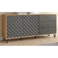 Inn.Furn Sideboard "Relief" in grau und Artisan Eiche Kommode mit 3-D Struktur 169 x 76 cm