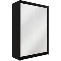 ALTDECOR Kleiderschrank mit Spiegel und Schiebetüren, kugelgelagerte Führungsschienen und Aluminium-Leisten 150 cm Schwarz