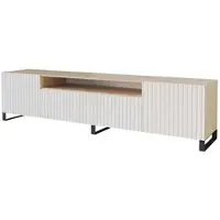 ALTDECOR TV-Schrank KITO-S mit Gefrästen Fronten 200x53x41 Lowboard, TV Möbel, TV Cabinet, Fernsehtisch, Fernseher Schrank, TV Kommode, TV Tisch, TV Sideboard, TV Board - Artisan / Weiß