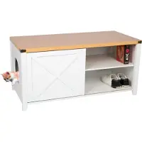 Needs&wants® Katzenschrank groß für Katzentoilette XXL aus Holz mit Schuhschrank Sitzkommode, Katzenklo-Schrank Kommode, Design Katzenhaus Toilette Klo, 110 x 50 x 53 cm, weiß braun