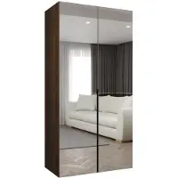 MEBLE KRYSPOL , Kleiderschrank Spiegel, 100x202x52, Warmia-Nuss, Griff Schwarz